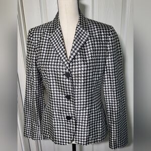 Vintage Ralph Lauren Silk Houndstooth Blazer Made in USA Black Ivory 10
